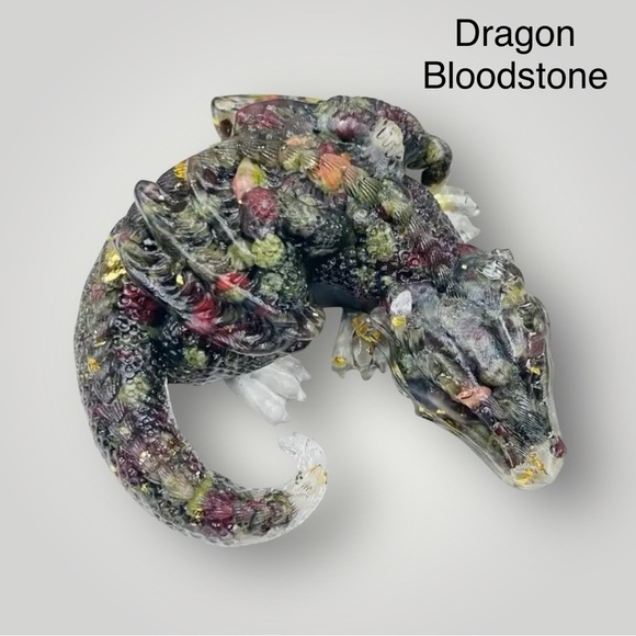 Dragon Bloodstone Gemstone and Gold Flake Dragon Resin Figurine - Picture 1 of 7